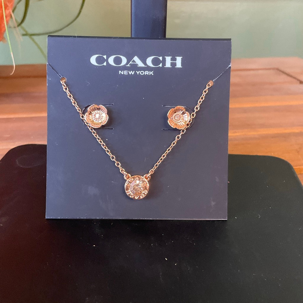 Coach Tea Rose Necklace & Earring Jewelry Set